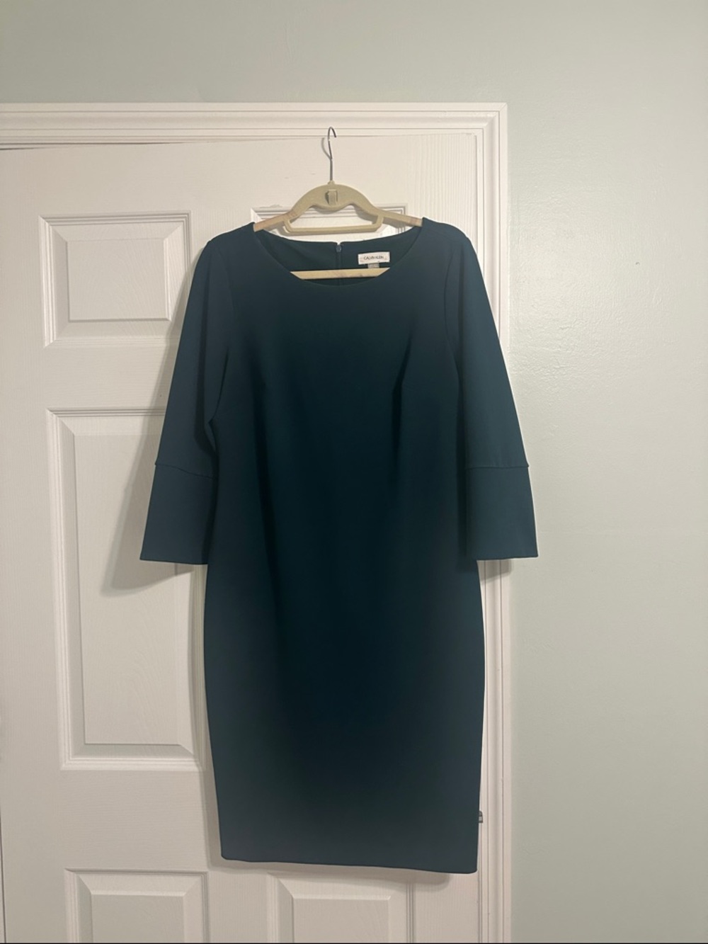 Calvin Klein Teal Midi Sheath Dress with Bell Sleeves